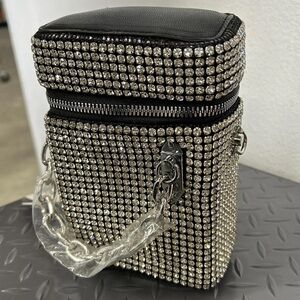 Crystal Embellished Mini Bag - Black and Silver